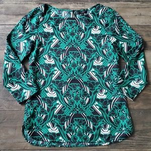 J. CREW 3/4 Sleeve Abstract Print Keyhole Back Top